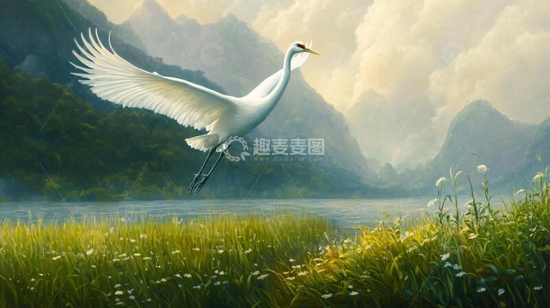 高清大图下载【趣麦麦图】仙境插画仙鹤仙境1