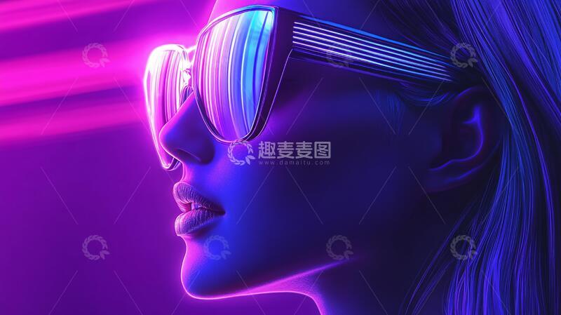 高清大图下载【趣麦麦图】-霓虹灯光感潮流墨镜紫色