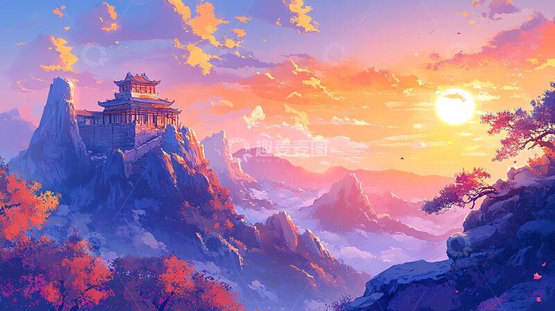 高清大图下载【趣麦麦图】天界晓钟风景插画22