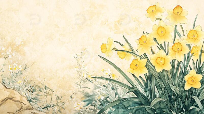 高清大图下载【趣麦麦图】水仙花壁画手绘水仙插画