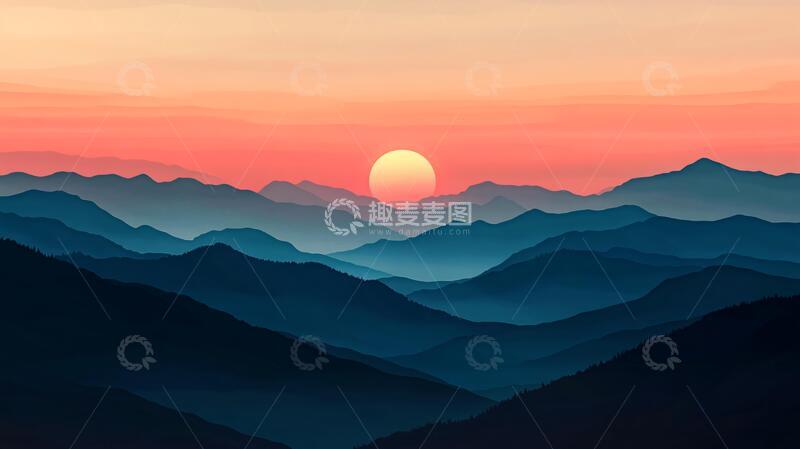 高清大图下载【趣麦麦图】黄昏远山插画10