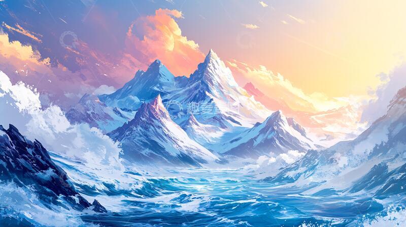 高清大图下载【趣麦麦图】雪山原画插画原画场景1