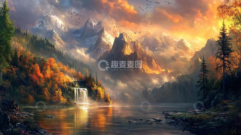 高清大图下载【趣麦麦图】宽屏风景画油画宽幅风光3