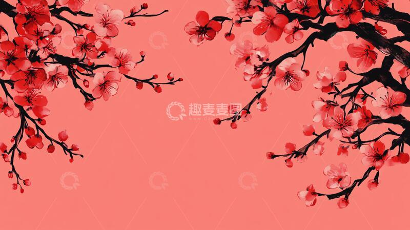 高清大图下载【趣麦麦图】手绘红底梅花1