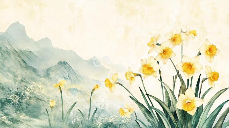 高清大图下载【趣麦麦图】水仙芒插画插画水仙水墨