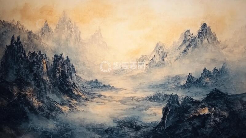 高清大图下载【趣麦麦图】金光万丈水彩画