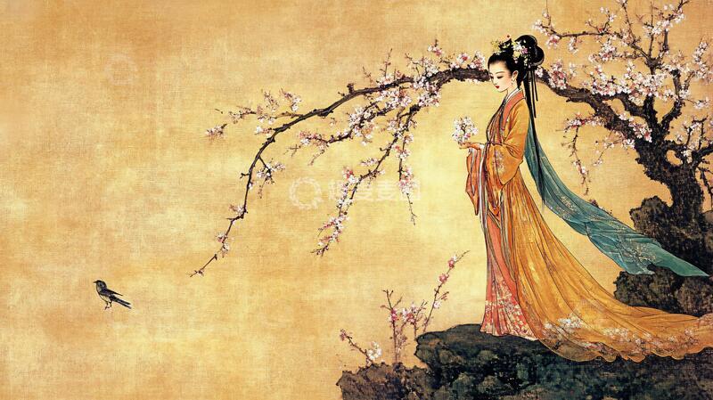 高清大图下载【趣麦麦图】宫廷美女仕女图杏花