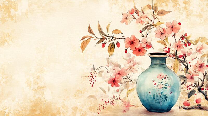 高清大图下载【趣麦麦图】水彩梅花墙纸13