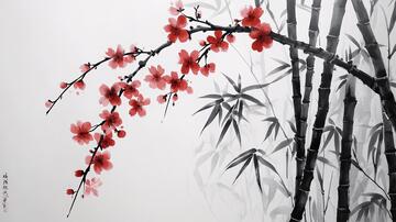 意境竹画水墨意境壁画