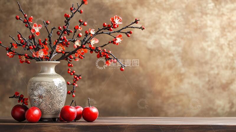 高清大图下载【趣麦麦图】花瓶插着假梅花8
