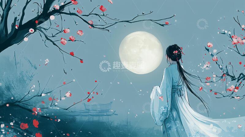 高清大图下载【趣麦麦图】花好月圆古风插画1