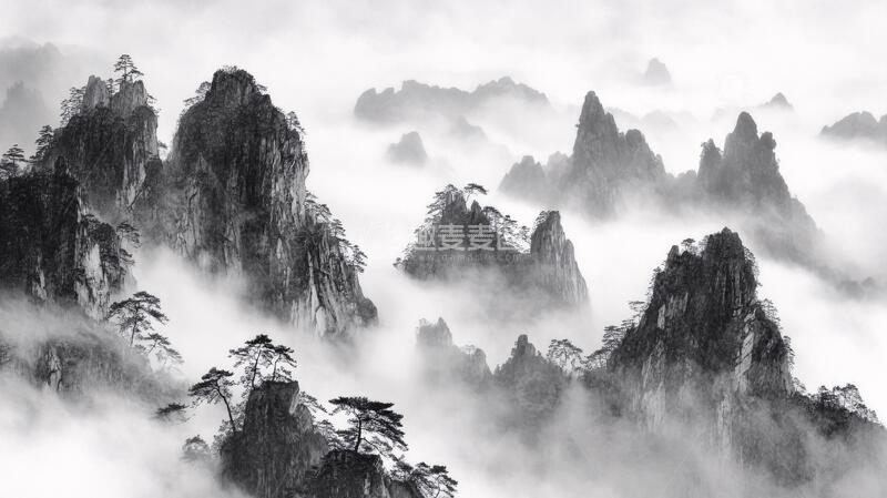 高清大图下载【趣麦麦图】墨韵禅意山峰云雾意境20