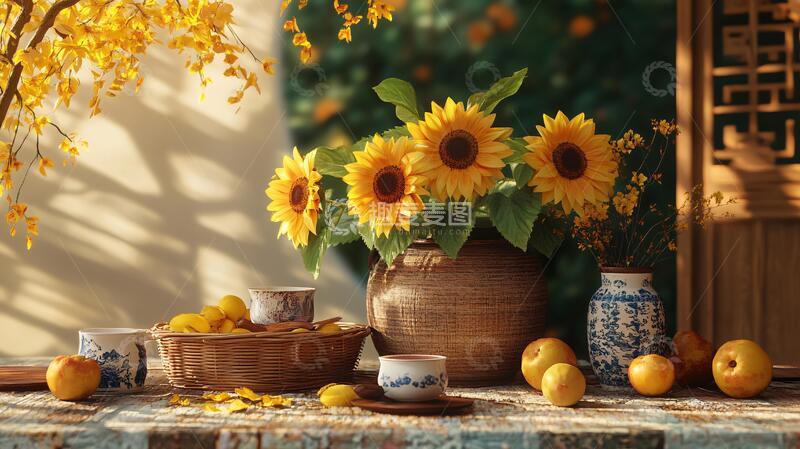 高清大图下载【趣麦麦图】菊花郡花农家窗边复古5