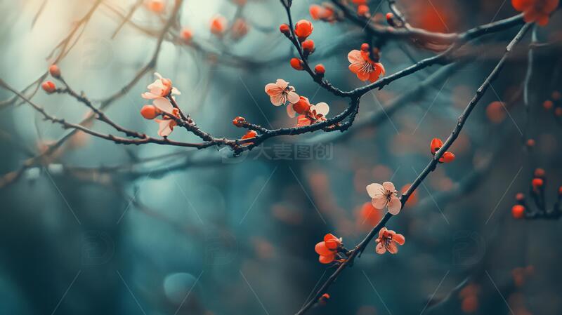 唯美梅枝腊梅特写暗香