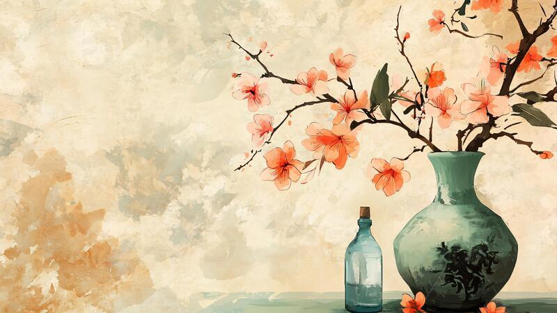 高清大图下载【趣麦麦图】水彩梅花墙纸14