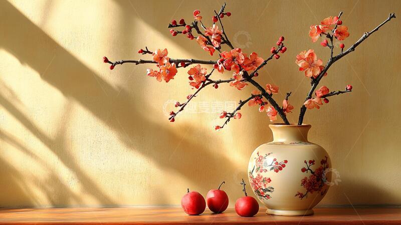 高清大图下载【趣麦麦图】花瓶插着假梅花9
