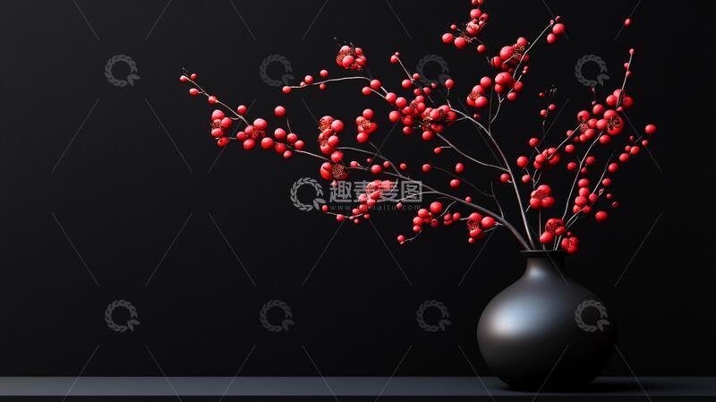 高清大图下载【趣麦麦图】禅意冬枝红果8