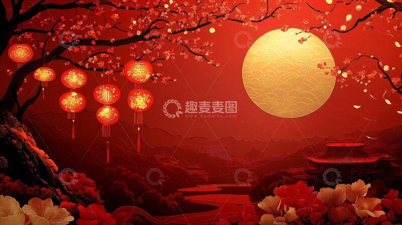 高清大图下载【趣麦麦图】红灯笼春晚背景2