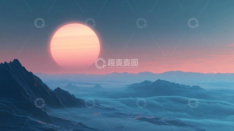 高清大图下载【趣麦麦图】红日云海红日星球大气