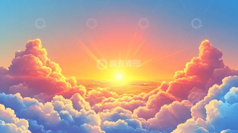 高清大图下载【趣麦麦图】云海落日背景24