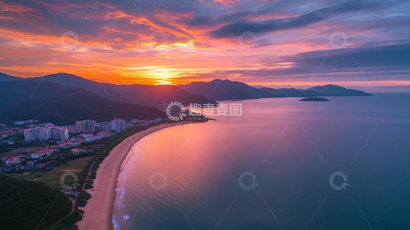 高清大图下载【趣麦麦图】浅水湾霞光航拍霞光陵水