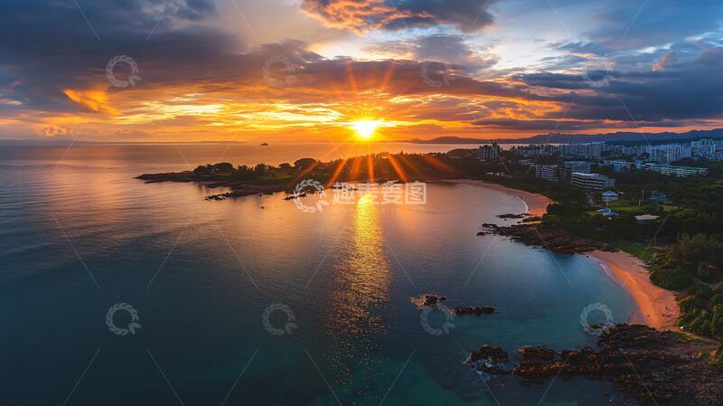 高清大图下载【趣麦麦图】航拍双月湾航拍日落风光