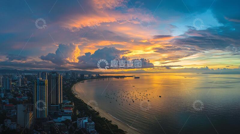 高清大图下载【趣麦麦图】双月湾风光晚霞风光陵水