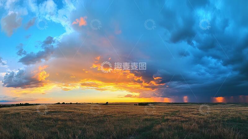 高清大图下载【趣麦麦图】宽幅田园日落