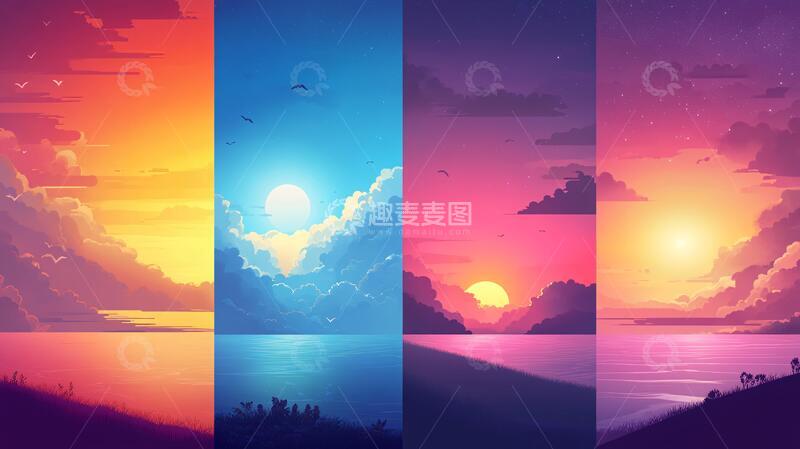 高清大图下载【趣麦麦图】插画落日插画落日日落2