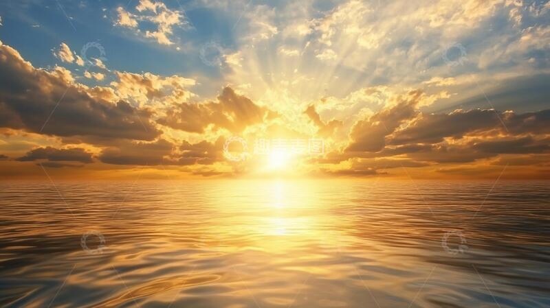高清大图下载【趣麦麦图】金色海面耶稣之光曙光