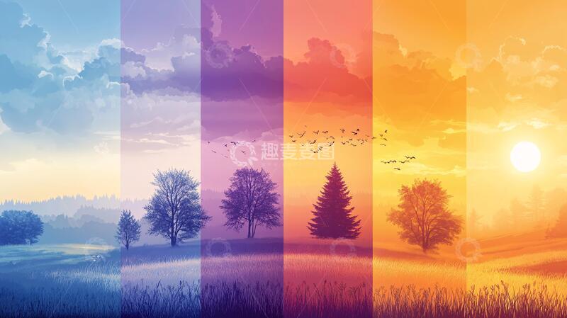高清大图下载【趣麦麦图】四季剪影季节宽幅剪影