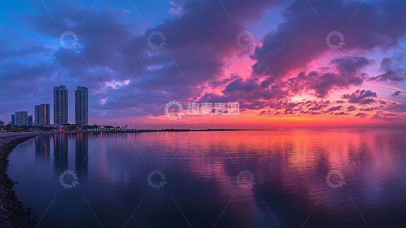 高清大图下载【趣麦麦图】前海湾晚霞晚霞海湾滴水