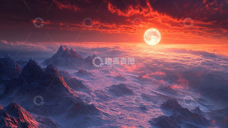 高清大图下载【趣麦麦图】云海山脉红日大气背景1