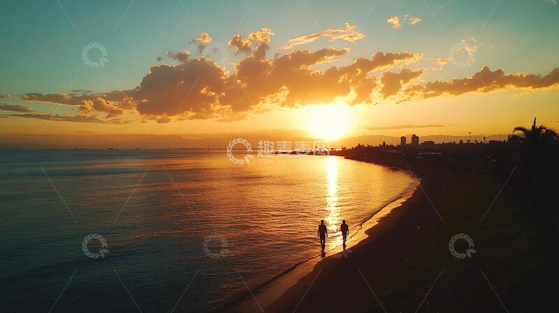 高清大图下载【趣麦麦图】富力湾晚霞晚霞暮色人影