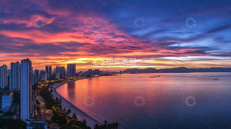 高清大图下载【趣麦麦图】小径湾晚霞晚霞风光霞光