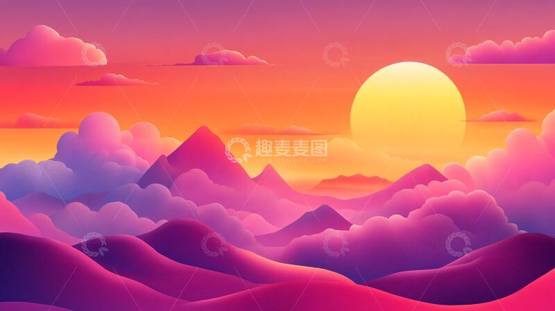 高清大图下载【趣麦麦图】渐变插画风插画扁平风景5