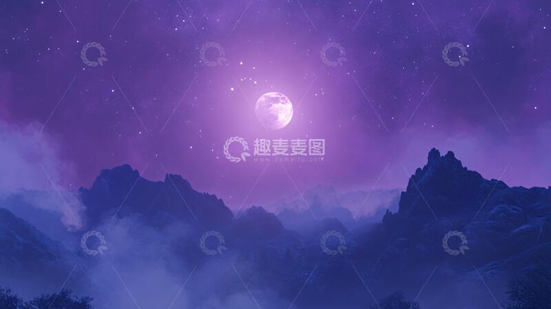 高清大图下载【趣麦麦图】紫云飞月世界粉色奇幻