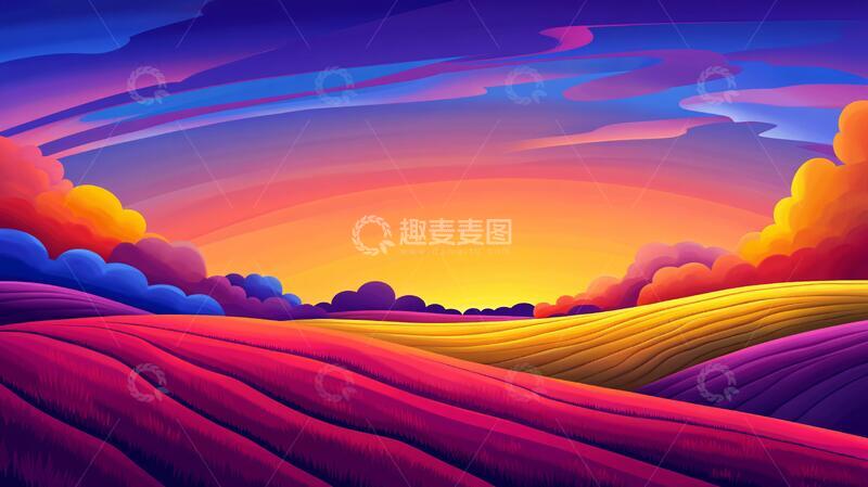 高清大图下载【趣麦麦图】日出风景插画21
