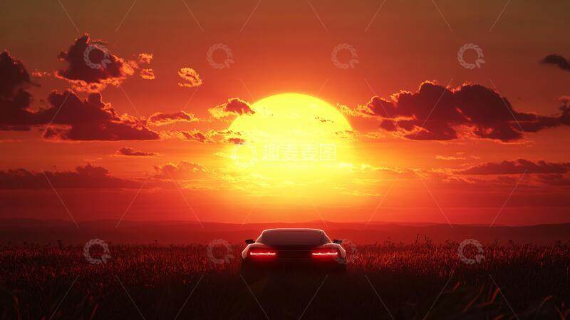 高清大图下载【趣麦麦图】落日下的飞车