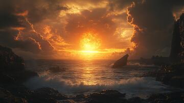 阳光夕阳太阳岩石岸边1