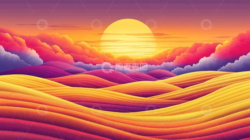 高清大图下载【趣麦麦图】渐变插画风插画色彩风景