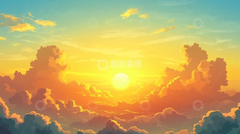 高清大图下载【趣麦麦图】日出风景插画17