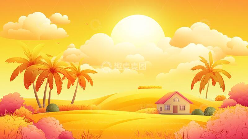高清大图下载【趣麦麦图】阳光风景插画