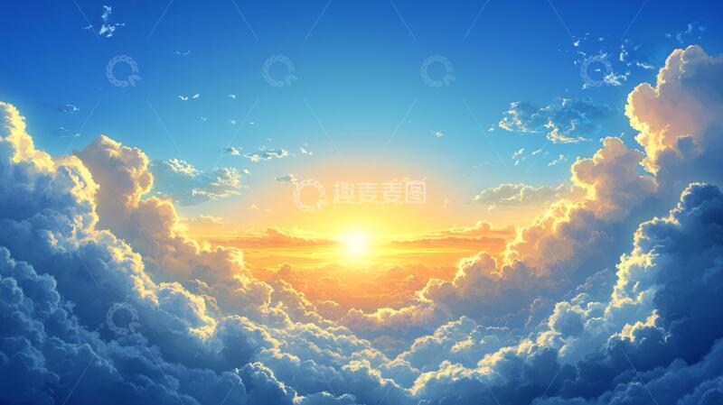 高清大图下载【趣麦麦图】云海落日背景5