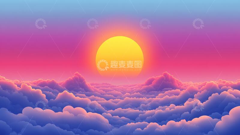 高清大图下载【趣麦麦图】云海插画插画红日风景