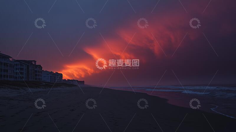 高清大图下载【趣麦麦图】海边红云血红电脑晚霞