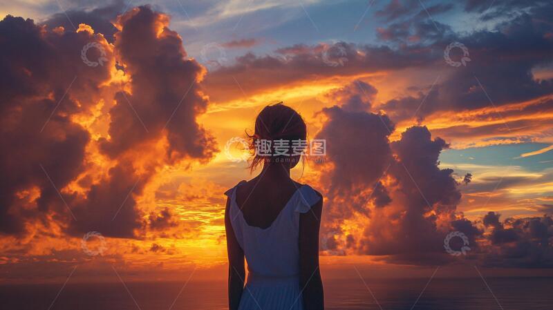 高清大图下载【趣麦麦图】夕阳美女背影