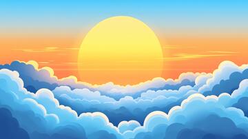云海插画插画落日风景