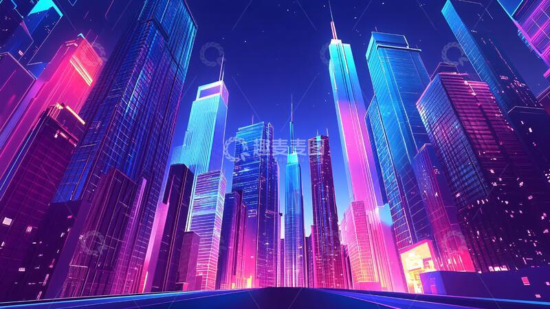 高清大图下载【趣麦麦图】炫彩渐变城市插画2