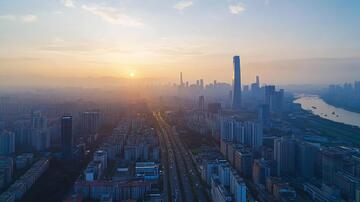 都市曙光航拍晨光晨曦